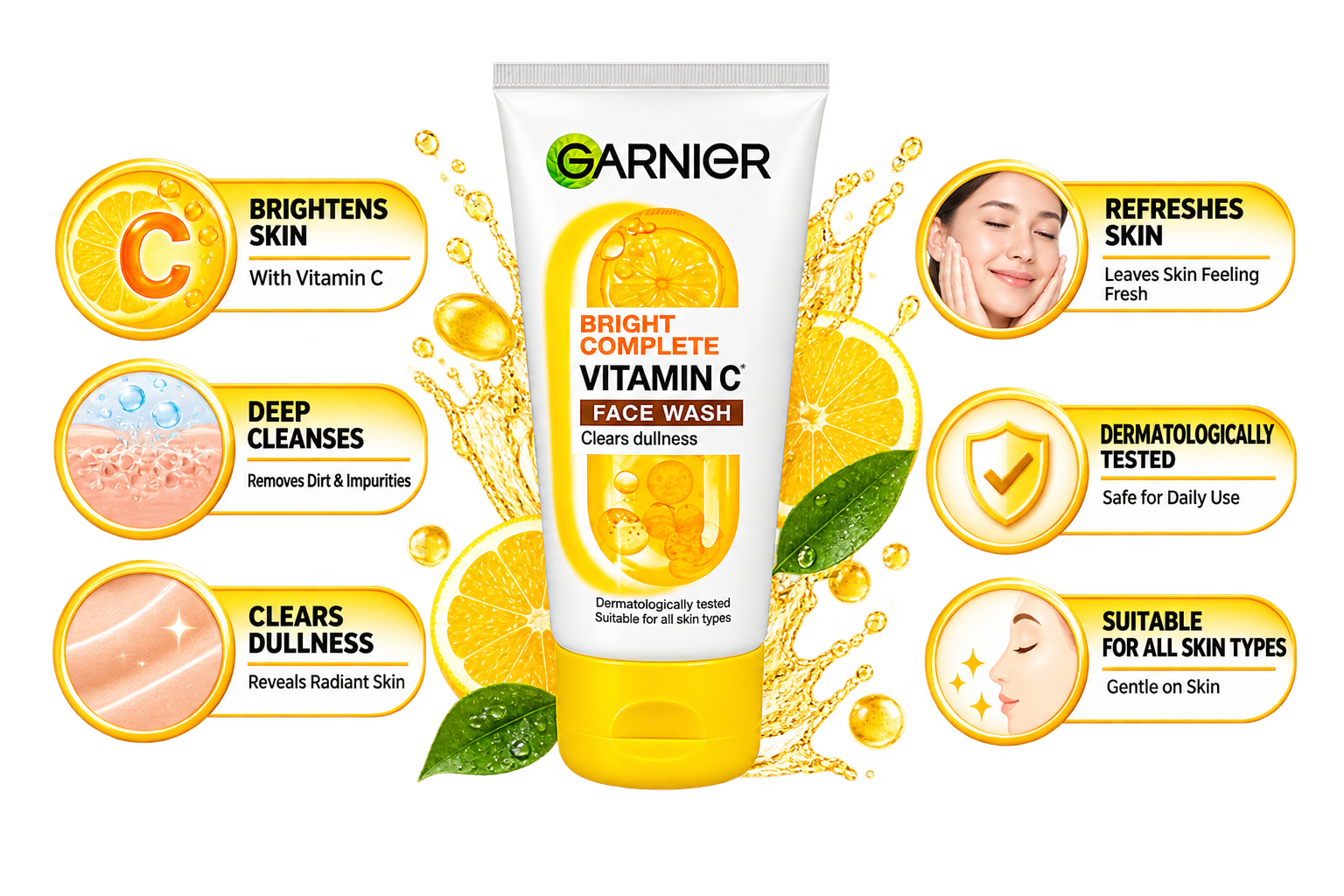 Garnier Bright Complete Vitamin C Face Wash 150gm - Image 2