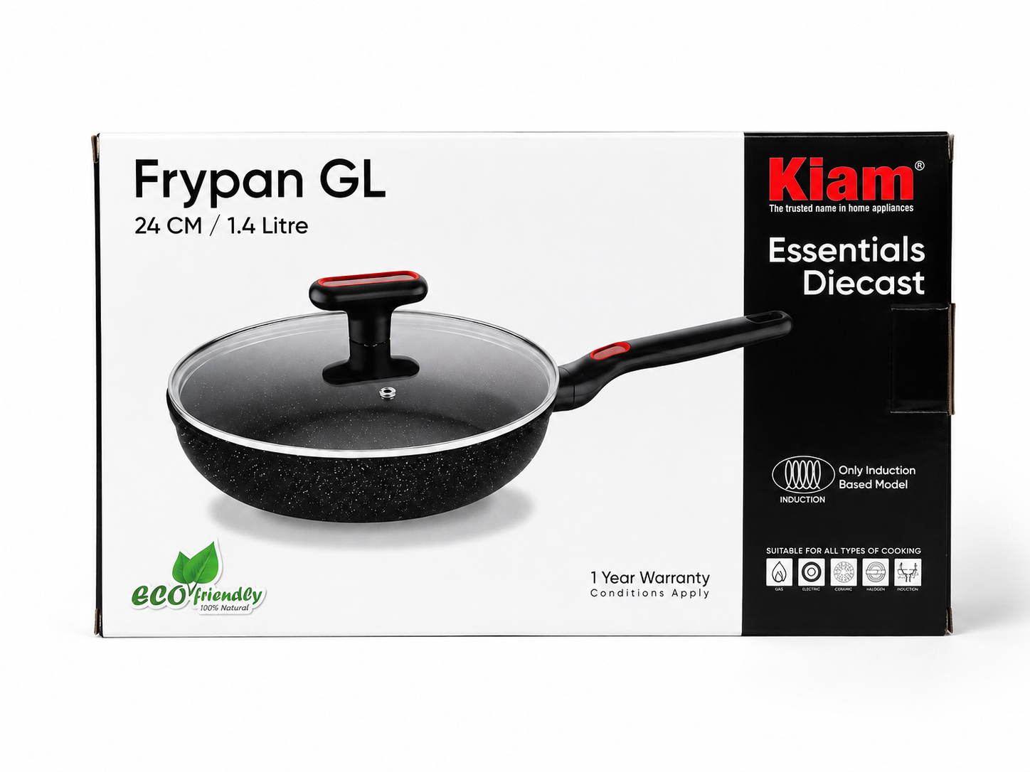 Kiam Fry Pan with Glass Lid Induction Friendly- 24 CM - Image 4